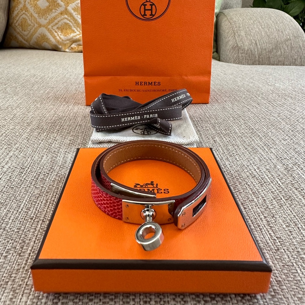 Hermes Kelly Double Tour Lizard Pink Bracelet Small $900